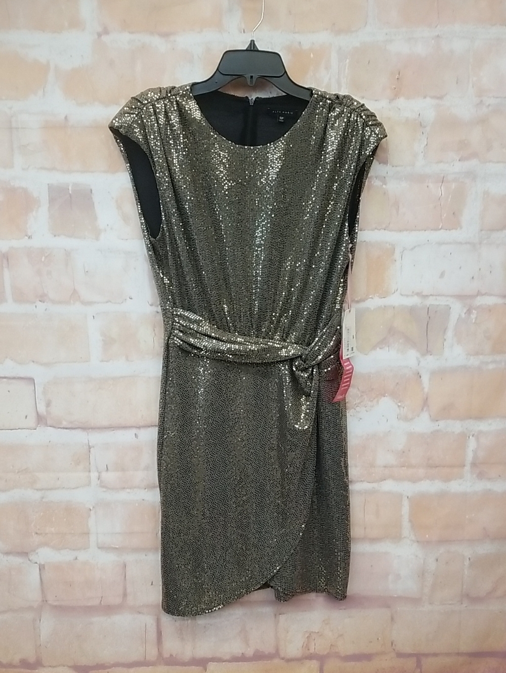 Alex Marie Metallic Sequin Belted Sheath Dress - Gold